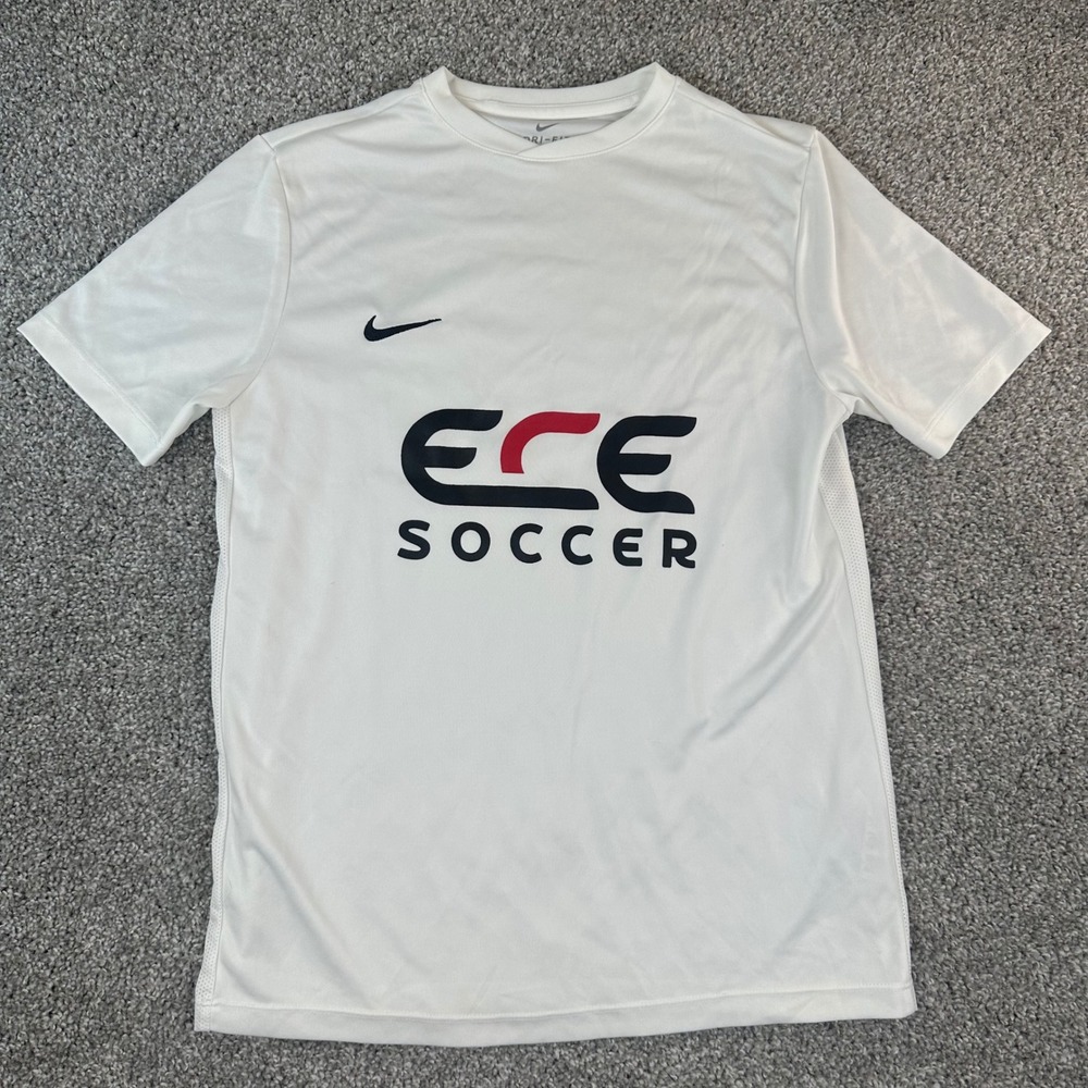 Nike Soccer Jersey Shirt Kids XL White ECE Soccer Dri-FIT Graphic Tee Sporty